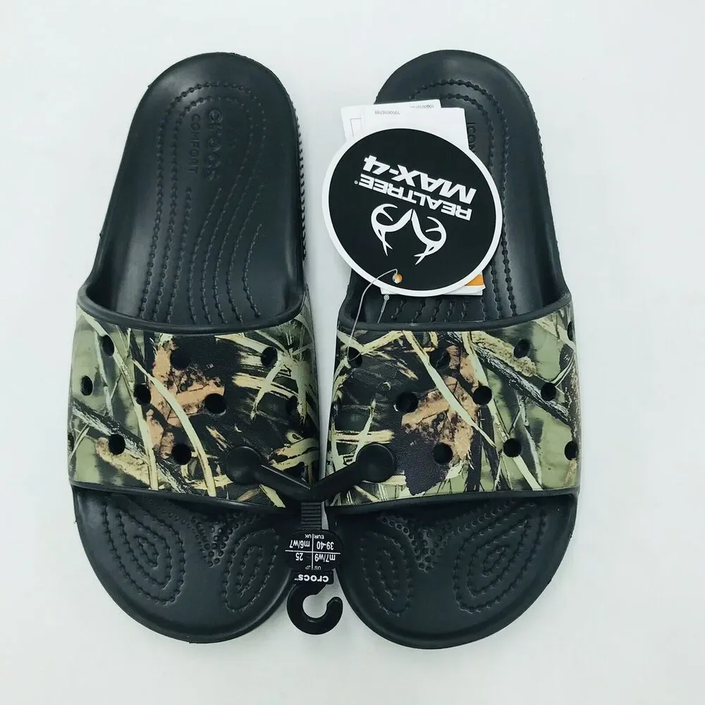 Crocs Men's 8 Women's 10 Classic Realtree Slides Black Camoflauge Camo NWT